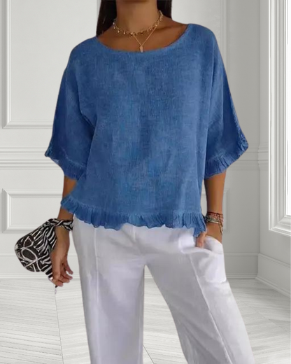 Casual Wide Neck Ruffle Top