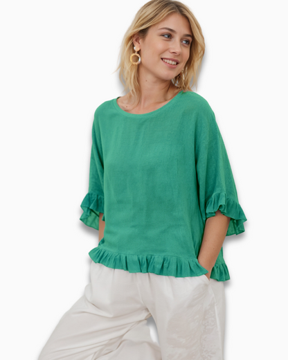 Casual Wide Neck Ruffle Top