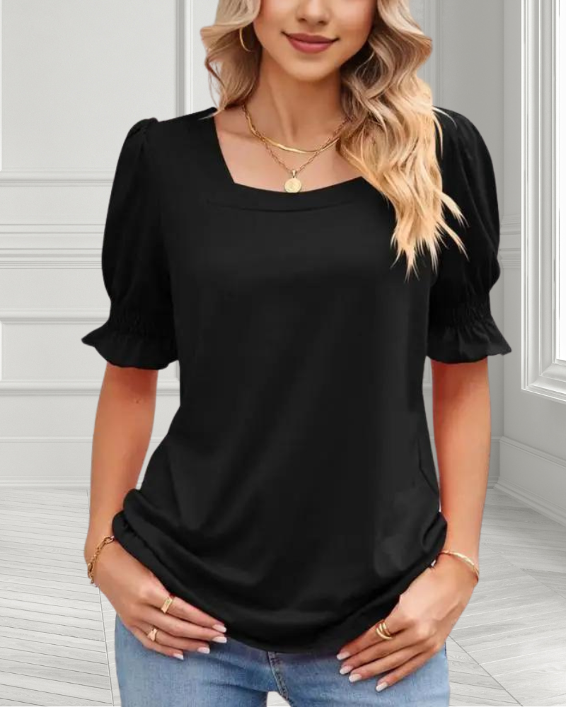 Wide Neck Ruffle Sleeve Shirt