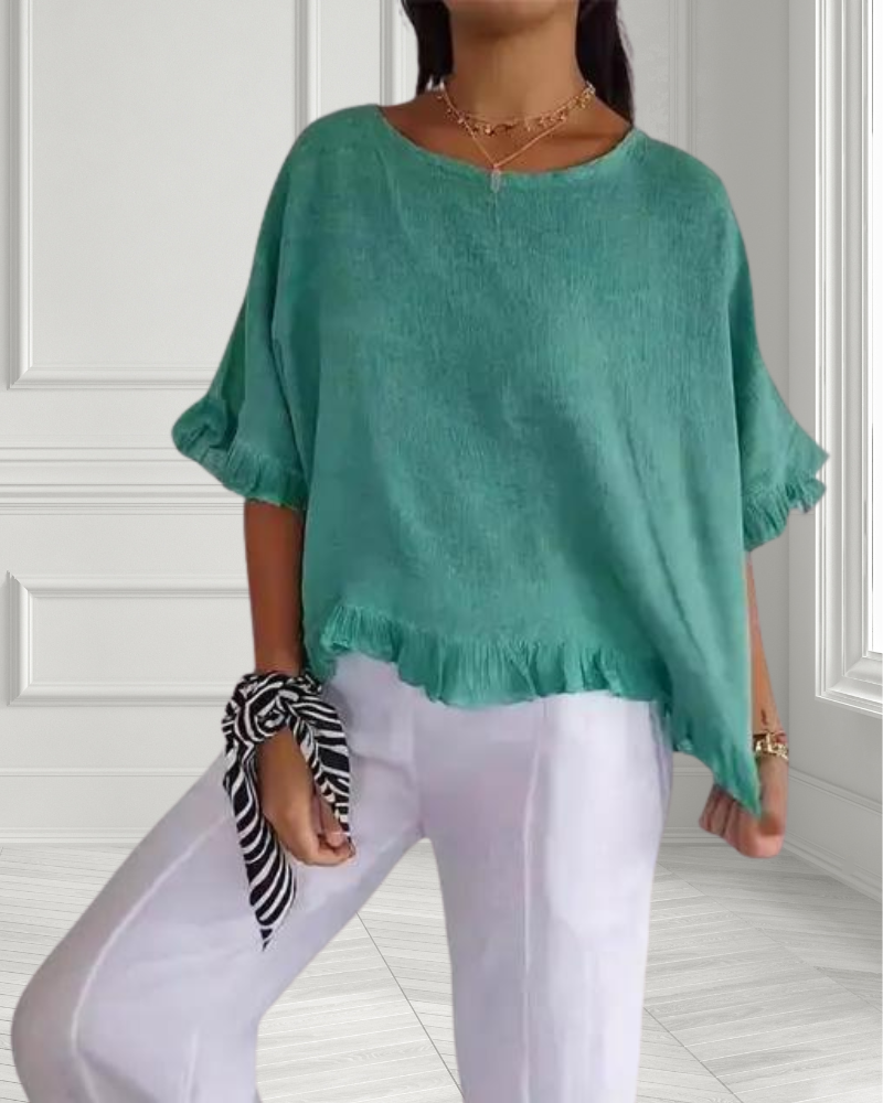 Casual Wide Neck Ruffle Shirt