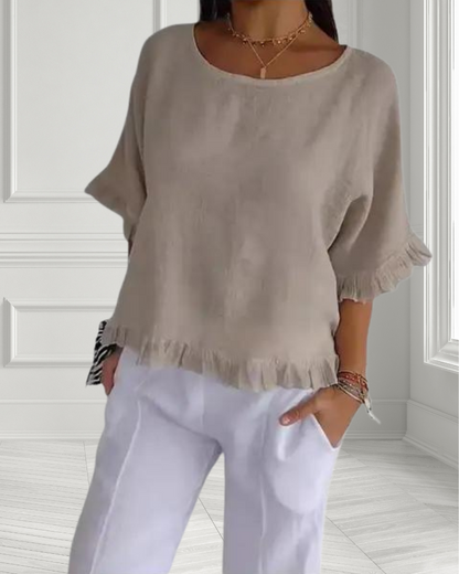 Casual Wide Neck Ruffle Shirt