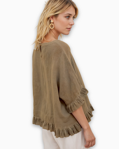 Casual Wide Neck Ruffle Top